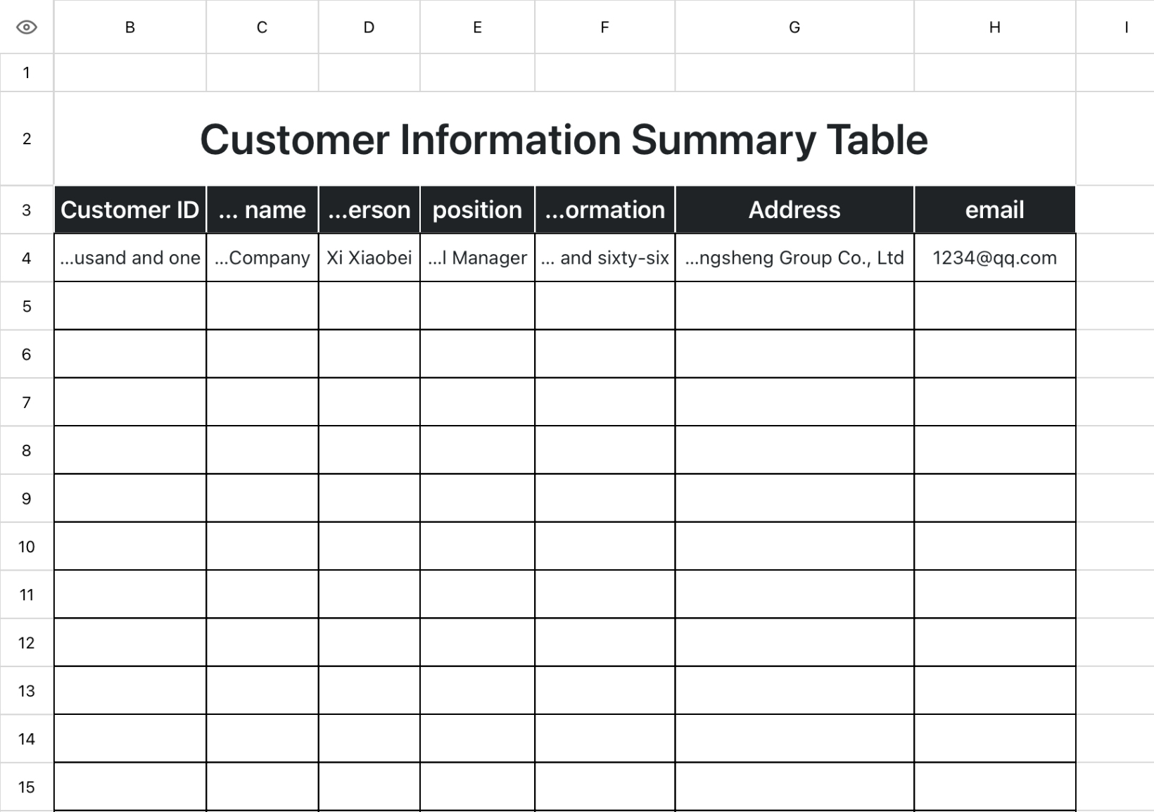 Customer Information Summary Table